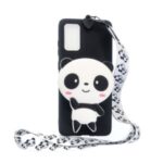 3D Cartoon Animal Shape Purse Soft Silicone TPU Phone Shell with Neck Strap for Samsung Galaxy A41 (Global Version) – Panda/Black