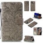 Imprint Lace Flower Leather with Wallet Casing for Samsung Galaxy M31 – Brown