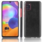 Litchi Surface Leather Coated Hard PC Shell for Samsung Galaxy A31 – Black