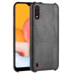 Crocodile Skin PU Leather Coated PC Hard Cover for Samsung Galaxy A01 – Black