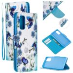 Pretty Pattern Printing Cross Texture Wallet Leather Cover Case for Samsung Galaxy A51 SM-A515 – Blue Flowers