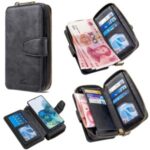 BF001 Zipper Wallet Leather Phone Case Cover Shell for Samsung Galaxy S20 Plus – Black