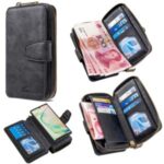 Zipper Wallet Design Leather Phone Protective Cover Shell for Samsung Galaxy Note 10 5G / Note 10 – Black
