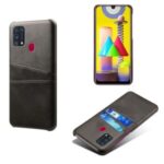 KSQ Double Card Slots PU Leather Coated Plastic Hard Phone Case for Samsung Galaxy M31 – Black