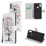 Pattern Printing Cross Texture Leather Wallet Case for Samsung Galaxy A11 – Animal and Tree