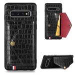 Crocodile Skin with Card Holder PU Leather Coated TPU Shell for Samsung Galaxy S10 Plus – Black