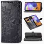 Embossed Mandala Flower Wallet Leather Stand Phone Protection Cover for Samsung Galaxy A31 – Black