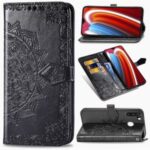 Embossed Mandala Flower Leather Wallet Case for Samsung Galaxy A21 – Black