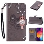 Owl Imprint Rhinestone Decor Leather Phone Shell for Samsung Galaxy A41 (Global Version) – Brown