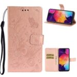 Imprint Butterfly Flower Wallet Leather Case for Samsung Galaxy A41 (Global Version) – Rose Gold