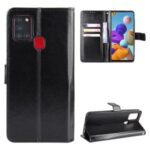 Crazy Horse Wallet Stand Leather Flip Cell Phone Cover for Samsung Galaxy A21s – Black