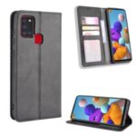 Auto-absorbed Retro PU Leather Wallet Phone Cover for Samsung Galaxy A21s – Black
