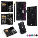 Glittery Starry Style Laser Carving Zipper Wallet Stand Leather Case for Samsung Galaxy A71 SM-A715 – Black