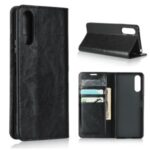 Crazy Horse Wallet Stand Genuine Leather Case Phone Shell for Sony Xperia 10 II – Black