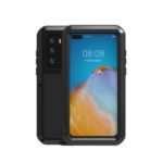 LOVE MEI Dust-proof Silicone+Metal+Tempered Glass Defender Phone Case for Huawei P40 – Black