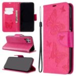 Imprint Butterflies Wallet Stand Flip Leather Phone Shell for Huawei P40 LITE – Rose