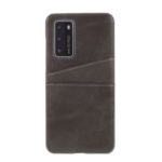 Double Card Slots PU Leather Coated PC Shell Case for Huawei P40 – Grey