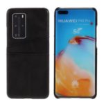 Double Card Slots PU Leather Coated Hard PC Shell for Huawei P40 Pro – Black