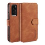 DG.MING Retro Style Wallet Leather Stand Case for Huawei P40 – Brown