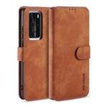 DG.MING Retro Style Leather Wallet Stand Phone Shell for Huawei P40 Pro – Brown