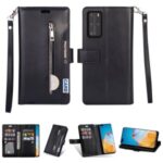 Multi-slot Wallet Zippered Leather Stand Case for Huawei P40 Pro – Black