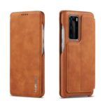 LC.IMEEKE Retro Style Flip Leather Card Holder Phone Case Cover for Huawei P40 – Brown