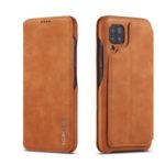 LC.IMEEKE Retro Style Flip Leather Card Holder Phone Case for Huawei P40 lite / nova 7i / nova 6 SE – Brown