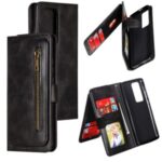Zipper Pocket 9 Card Slots Leather Wallet Shell Case for Huawei P40 Pro – Black