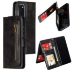 Zipper Pocket 9 Card Slots Leather Wallet Cover Case for Huawei P40 – Black