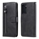 Zipper Pocket Leather Wallet Stand Case for Huawei P40 – Black