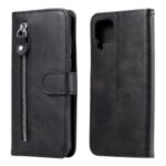 Zipper Pocket Wallet Stand Flip Leather Phone Cover for Huawei P40 Lite/Nova 6 SE/Nova 7i – Black