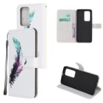 Pattern Printing Cross Texture Leather Wallet Cover with Strap for Huawei P40 Pro – Feather