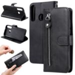 Zipper Pocket PU Leather Wallet Case Stand Phone Cover for Huawei P40 Lite E / Y7p – Black
