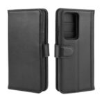 Genuine Split Leather Wallet Stand Cell Phone Case for Huawei P40 Pro+ – Black
