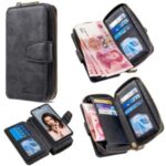 BF001 Leather Wallet Anti-Gravity Handbag Phone Case for Huawei P30 Lite New Edition/P30 Lite/nova 4e – Black