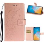Imprint Plum Blossom Pattern Leather Stand Wallet Phone Case for Huawei P40 – Rose Gold