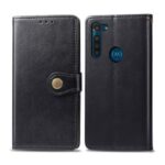 Round Buckle Wallet Leather Stand Phone Case for Motorola Moto G8 Power – Black