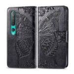 Imprint Big Butterfly Leather Wallet Special Design Case for Xiaomi Mi 10 Pro – Black