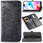 Embossed Mandala Flower Wallet Leather Magnetic Case for Xiaomi Redmi 8 – Black
