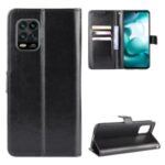 Crazy Horse Wallet Stand Leather Shell with Strap Phone Case for Xiaomi Mi 10 Lite 5G/10 Youth 5G – Black