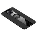 Splicing Cloth Texture Invisible Finger Ring Kickstand TPU + Acrylic + Metal Hybrid Case [Built-in Magnetic Metal Sheet] for Xiaomi Redmi K30 Pro / Poco F2 Pro – Black