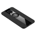 Splicing Cloth Texture Invisible Finger Ring Kickstand TPU + Acrylic + Metal Hybrid Case [Built-in Magnetic Metal Sheet] for Xiaomi Redmi Note 9 Pro Max / Note 9S / Note 9 Pro – Black