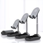 Folded Telescopic Metal Phone Holder Lazy Bracket Adjustable Stand for Smartphones and Tablets – Black