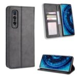 Vintage Style Leather Wallet Case for Oppo Find X2 Pro – Black