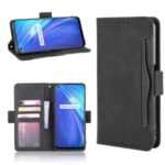 Multiple Card Slots Leather with Wallet Stand Shell for Realme 6 – Black