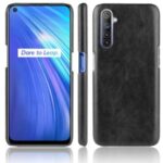 Litchi Surface PU Leather Coated Plastic Mobile Phone Hard Cover for Realme 6 – Black