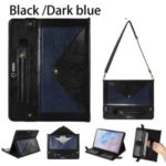 Color Splicing Envelop Style Wallet Leather Flip Case with Pen Pouch for Microsoft Surface Pro 7/6/5/4 – Black/Dark Blue