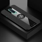 Splicing Cloth Texture Invisible Finger Ring Kickstand TPU + Acrylic + Metal Hybrid Case [Built-in Magnetic Metal Sheet] for OnePlus 8 – Black