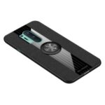 Splicing Cloth Texture Invisible Finger Ring Kickstand TPU + Acrylic + Metal Hybrid Case [Built-in Magnetic Metal Sheet] for OnePlus 8 Pro – Black