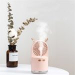 Cute Deer Antler Decor 3-IN-1 USB Rechargeable Humidifier Fan Colorful Night Light Cooling Fan – Pink